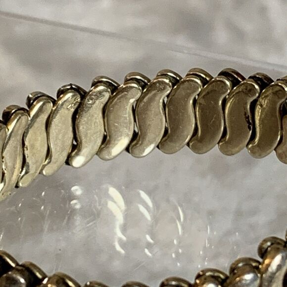 Vintage Co-Star Sweetheart Expansion Bracelet Gold Tone Blue Glass Heart 1940s - Picture 8 of 15